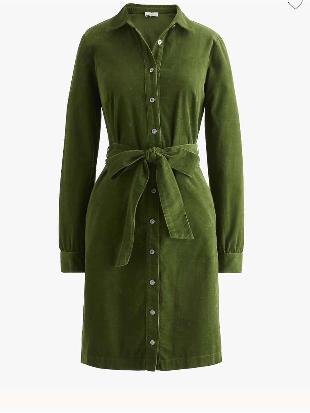 J.Crew Corduroy Long-Sleeve Button-Front Mini Shirt Dress Green Size 4